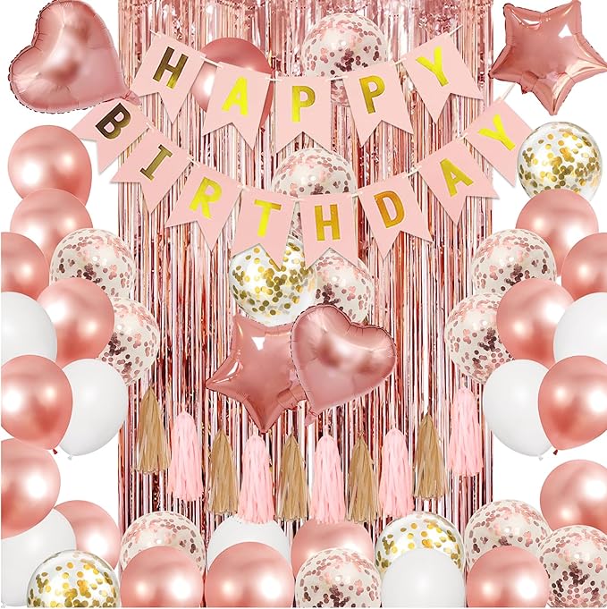 Amandir Rose Gold Birthday Party Decorations Kit, Confetti Foil Rose