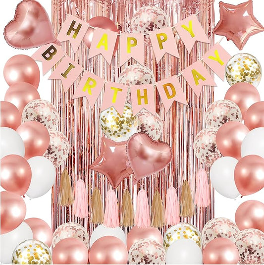 Amandir Rose Gold Birthday Party Decorations Kit, Confetti Foil Rose
