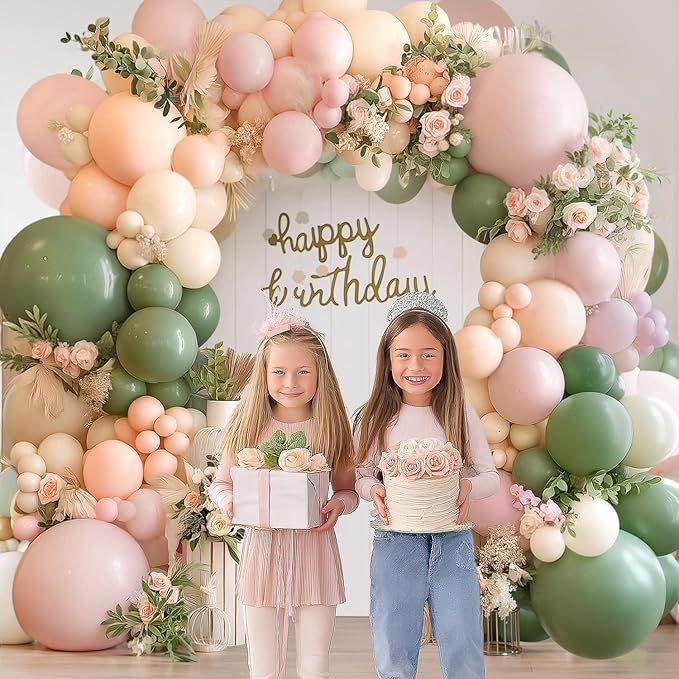 Pink and Green Neutral Balloon Arch Kit, Pink White Green Balloon