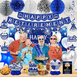 Happy Retirement Party Decorations for Men Women Blue Silver Happys