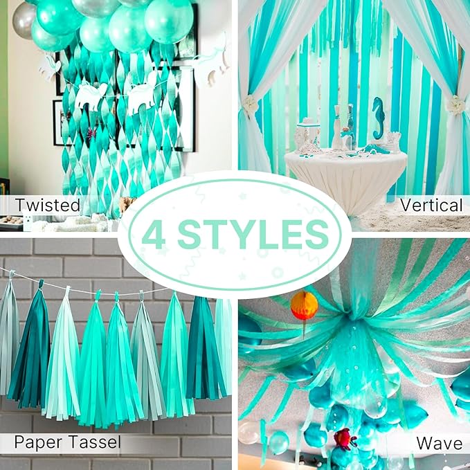 PartyWoo Mint Green Crepe Paper Streamers, 4 Rolls of 328ft for