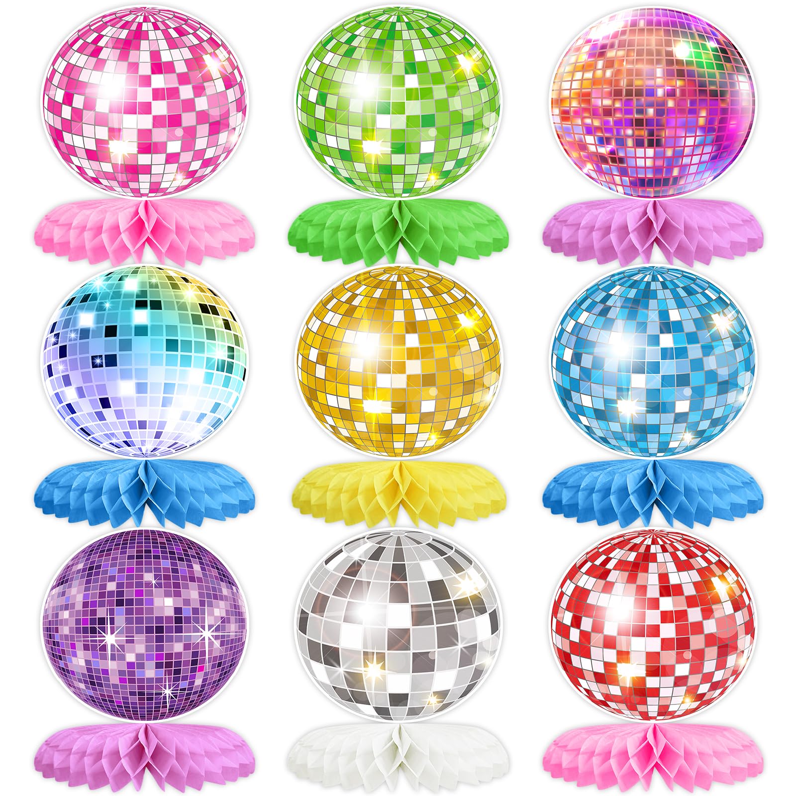 9PCS Disco Honeycomb Centerpieces Disco Ball Party Decorations