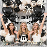 Black Bow Birthday Party Decorations, Coquette Bow Black Sand White