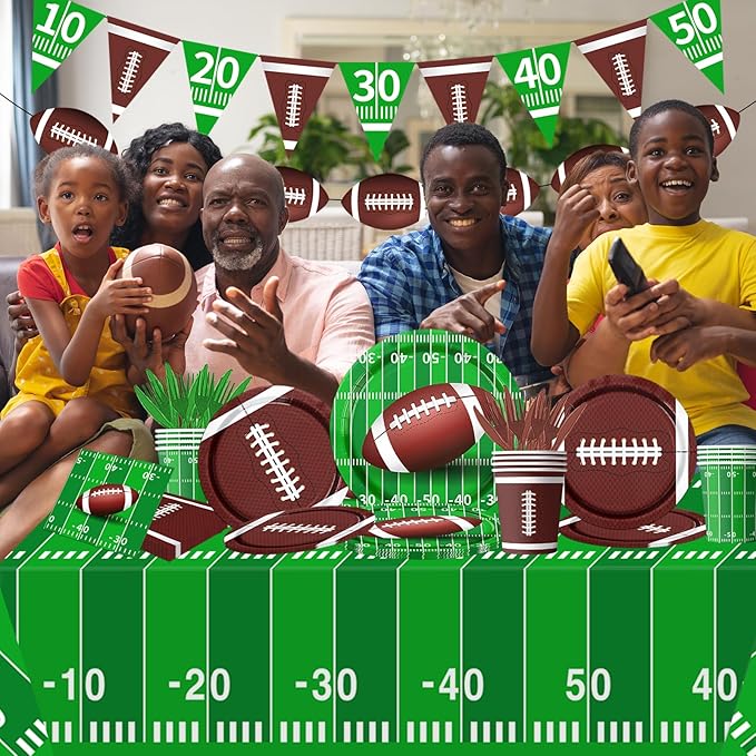178Pcs Football Party Supplies Football Plates and Napkins Kit Serve