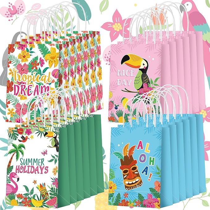 24 Pcs Summer Hawaiian Party Favor Bags Tropical Goodie Gift Paper