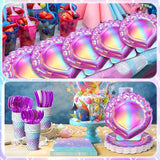 144 Pcs Iridescent Pink Mermaid Party Birthday Supplies Paper