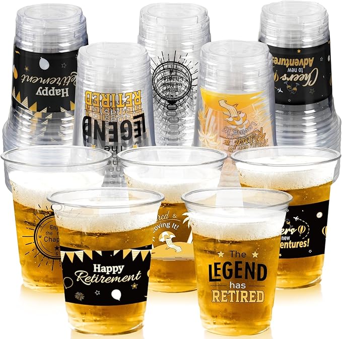 Retirement Party Decoration Cups 50pcs 16 Oz Plastic Clear Drinking