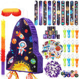 Meooeck 90 Pcs 16 x 12 x 3 Rocket Ship Piñata with Blindfold Piñata