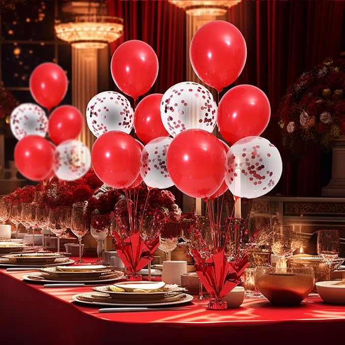 6 Set Red Christmas Table Balloons Centerpiece Stand Kit with Red