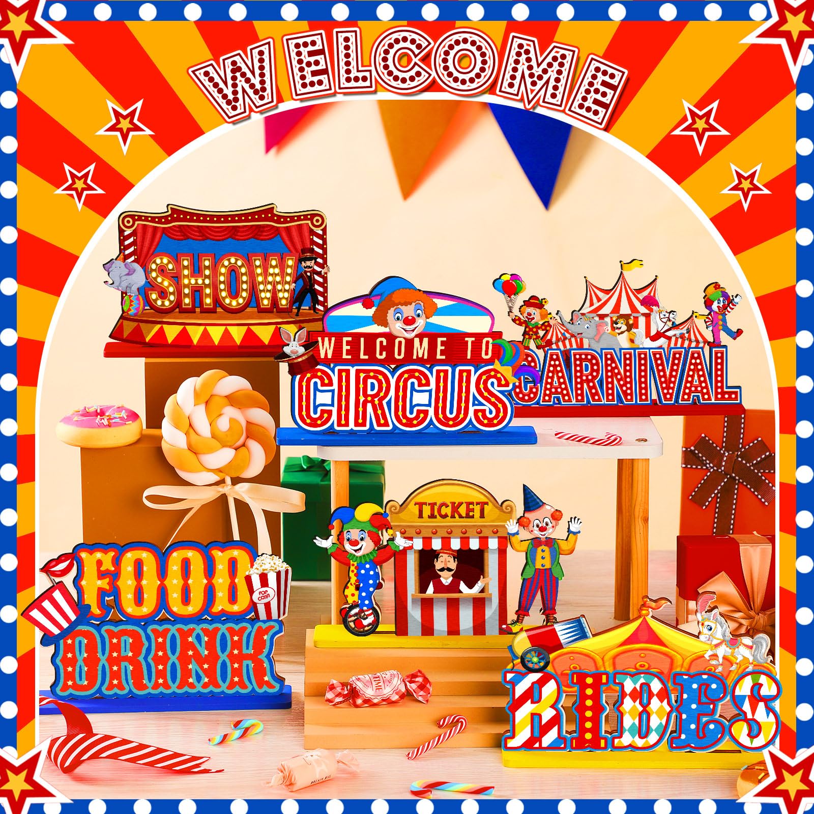 Quzzil 6 Pcs Circus Carnival Party Decorations Carnival Centerpieces