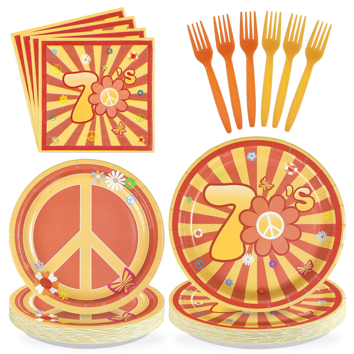 Greencian 96Pcs 70s Party Decorations Hippie Daisy Flower Plates and