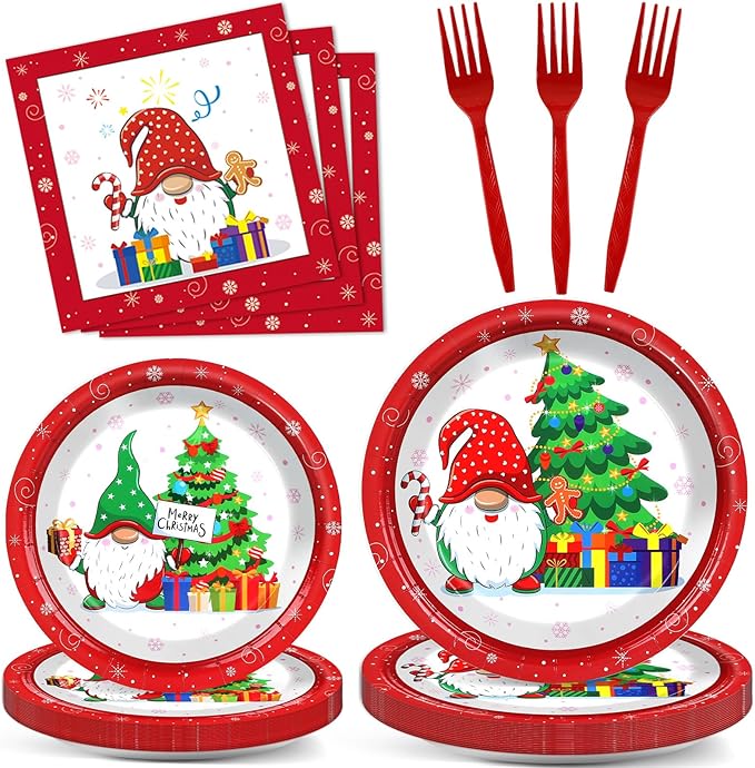 96 Pcs Christmas Party Supplies Paper Plates Napkins Merry Christmas