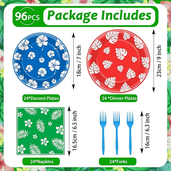 96pcs Hawaii Party Plates and Napkins Tropical Cartoon Movie