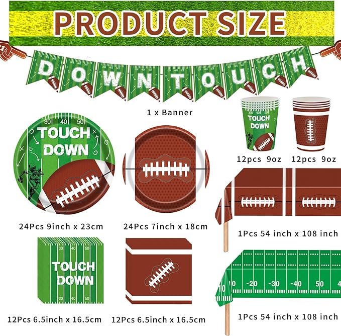 Football Party Supplies Kit Includes Dinner Plates Dessert Plates