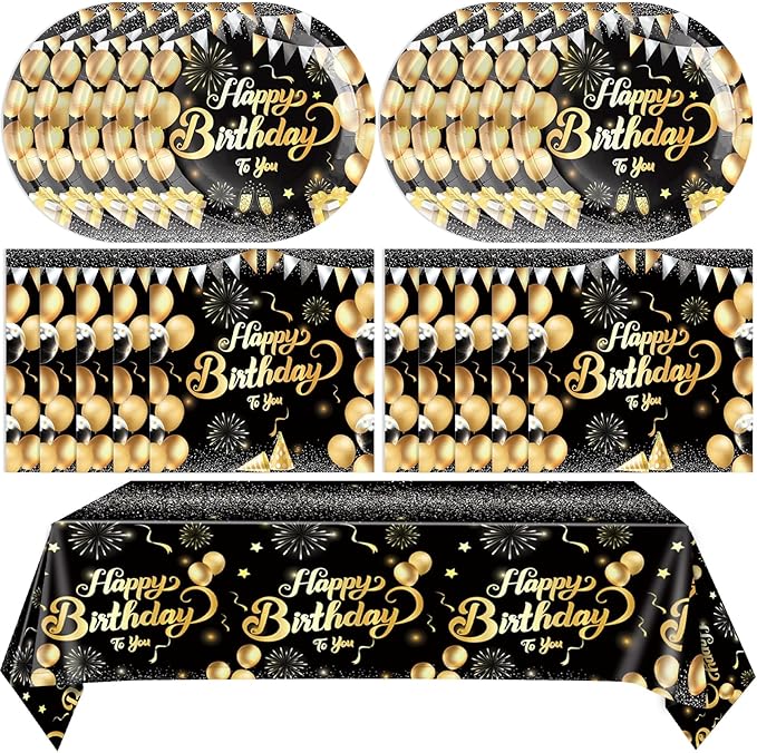 41Pcs Black and Gold Birthday Decorations,Happy Birthday Party