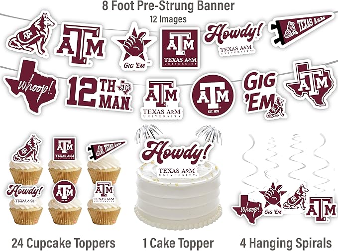 Texas A&M Party Supplies for TAMU Football, Birthday Gift, Graduation