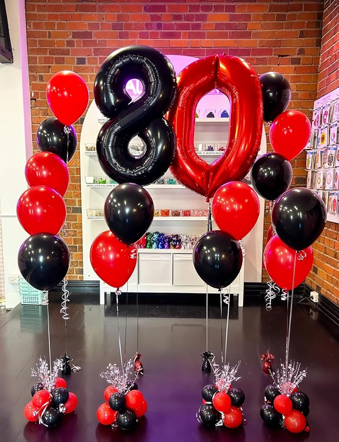 Red and Black Balloons - 12 Inch Red Black Latex Balloons Glitter