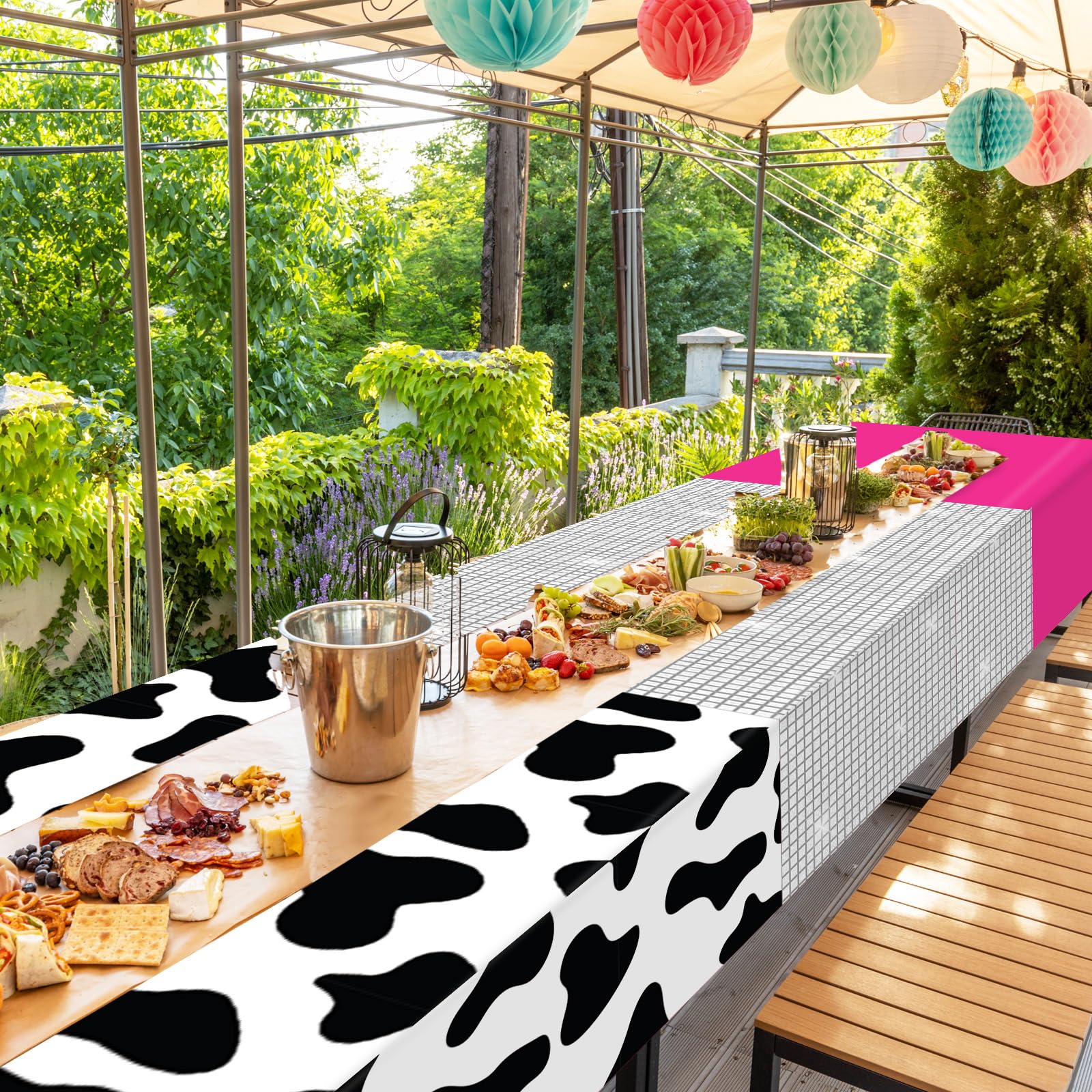 CHUNNIN 4PCS Disco Cowgirl Party Decorations Pink Cowgirl Tablecloth
