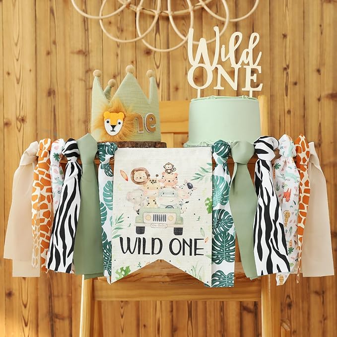 Wild One Birthday High Chair Banner Party Decoration For Boys Jungle