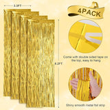 Voircoloria 4 Pack Gold Foil Fringe Backdrop Curtains, Tinsel