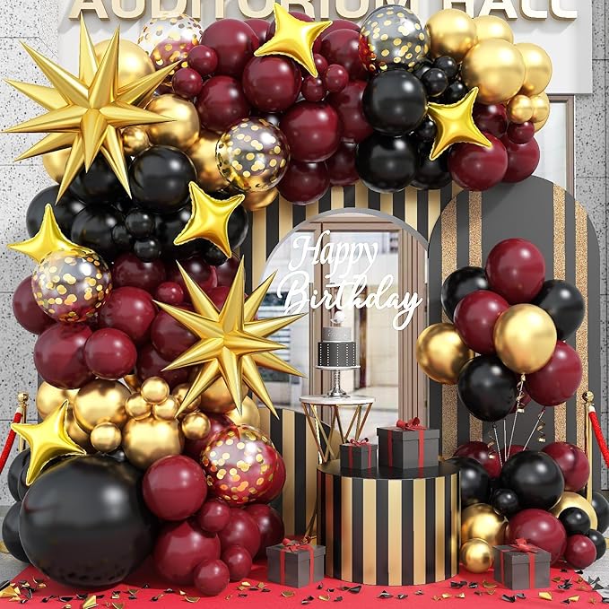 Black Burgundy Gold Balloons Arch Kit Maroon Black Gold Balloons