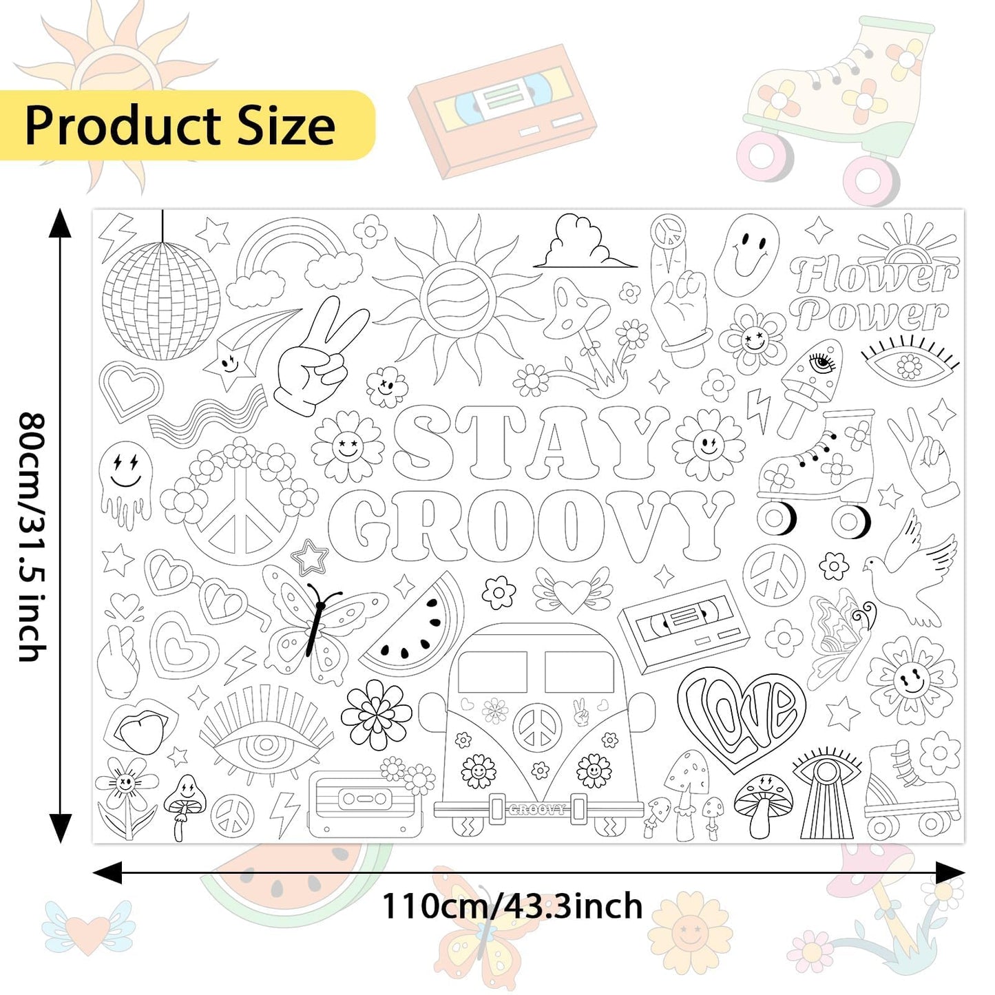 Giant Coloring Poster for Kids Groovy Themed Activity Large Big Boho