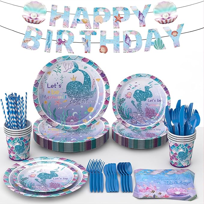 308Pcs Mermaid Birthday Party Decorations Set Serves 24 Includes