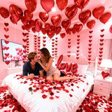 Valentine's Day Decorations Set 1000 Rose Petals & 31 Red Heart