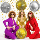 Disco Ball Balloons Gold Silver 4PC,Foil Disco Balloons 22 Inch 4D