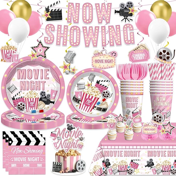 213 PCS Pink Movie Night Decorations Movie Theme Party Supplies