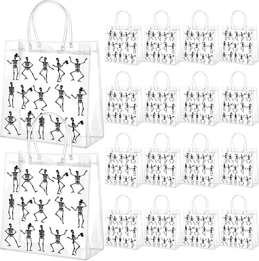 24 Pcs Halloween Clear Gift Bags Skeleton Plastic Bags with Handles