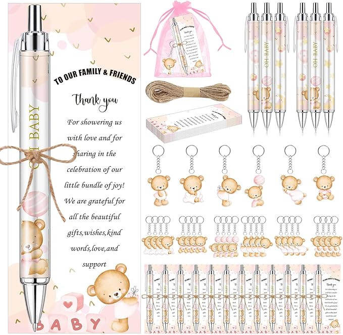 145 Pieces Baby Shower Favors for Guest Pink Bear Ballpoint Pens and