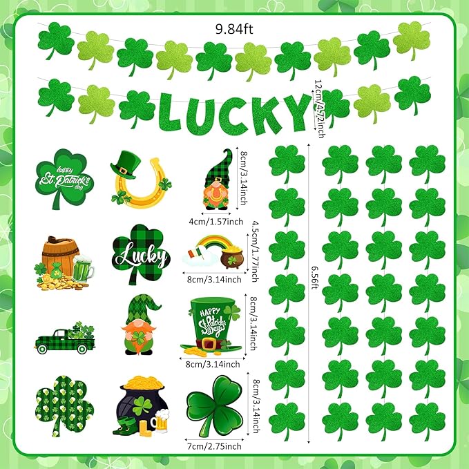 30 Pcs St Patrick's Day Decorations Set Hanging Swirls Green
