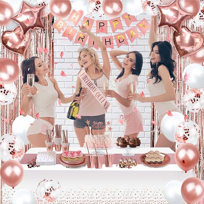 Party spot! 253 Pcs Birthday Decorations For Women Rose Gold Party