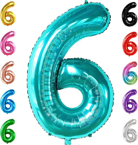 KatchOn, Giant Teal Blue Number 6 Balloon - 40 Inch | 6th Birthday