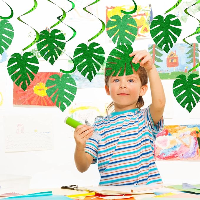 64 Pcs Hawaiian Luau Party Palm Leaves Swirl Decorations Hanging