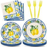 100Pcs Capri Lemon Paper Plates and Napkins Lemon Birthday Party