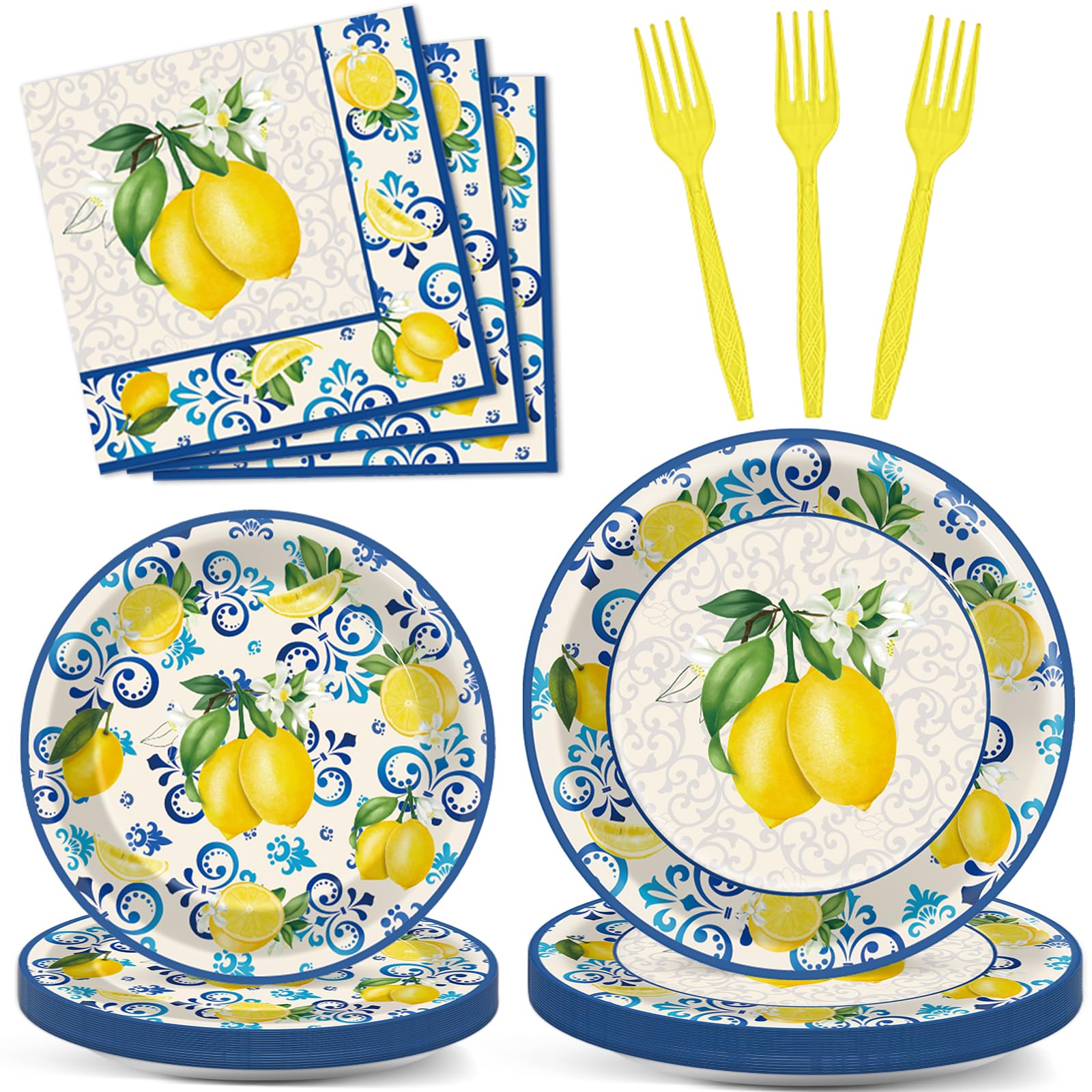 100Pcs Capri Lemon Paper Plates and Napkins Lemon Birthday Party