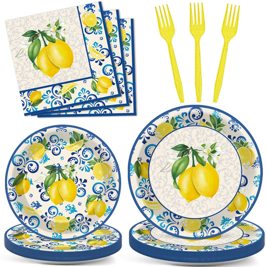 100Pcs Capri Lemon Paper Plates and Napkins Lemon Birthday Party