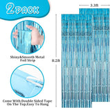 Voircoloria 2 Pack 3.3x8.2 Feet Light Blue Foil Fringe Backdrop