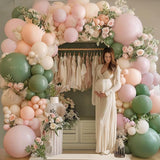 Pink and Green Neutral Balloon Arch Kit, Pink White Green Balloon