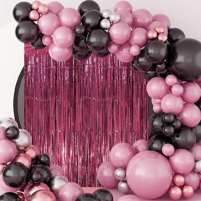 Voircoloria 3 Pack 3.3 x 8.2 ft Burgundy Foil Fringe Backdrop