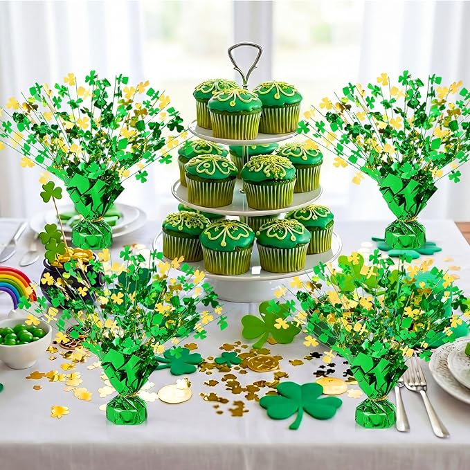 6 Pcs St Patrick's Day Party Centerpiece Shamrock Foil Spray Table