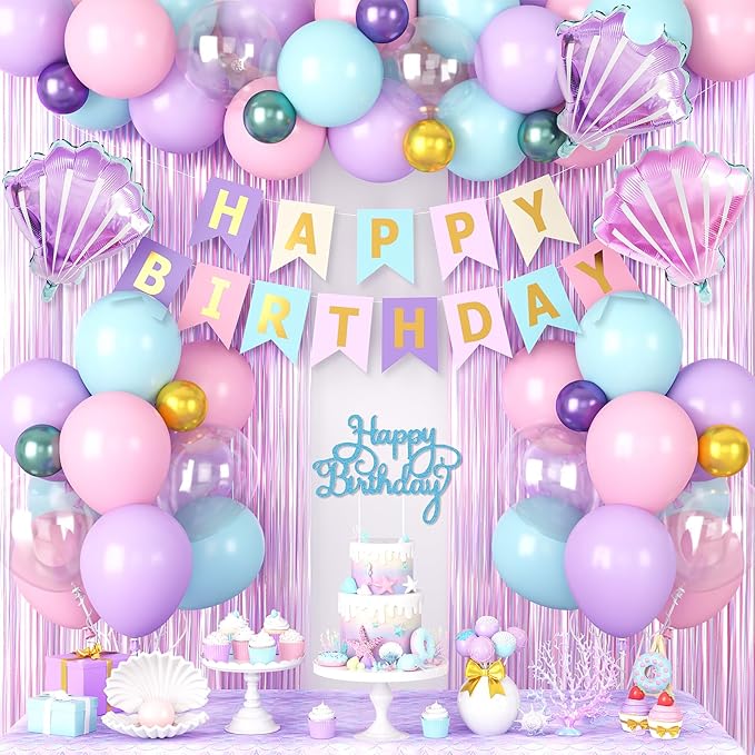 Mermaid Birthday Decorations Supplies Purple Pink Teal Blue Balloons