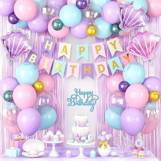 Mermaid Birthday Decorations Supplies Purple Pink Teal Blue Balloons
