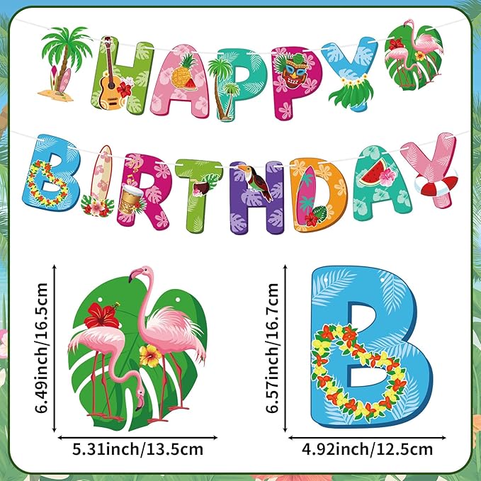 Hawaiian Party Happy Birthday Banner Tropical Luau Birthday Banner