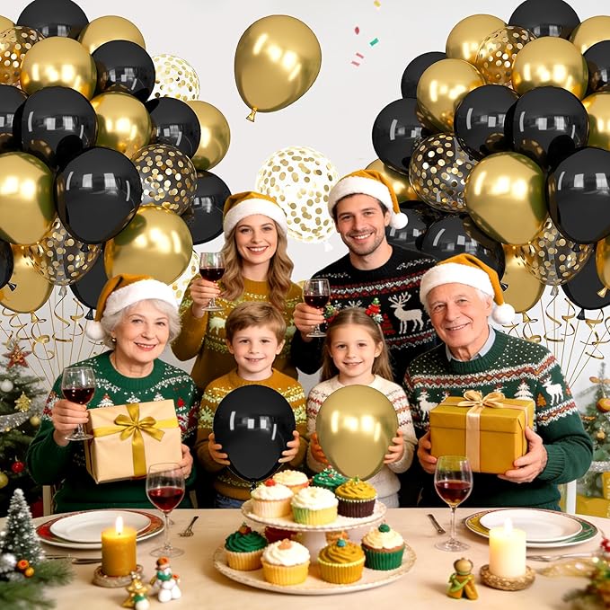 Ouddy Life 71pcs Black and Gold Balloons Set 12 inch Black Metallic