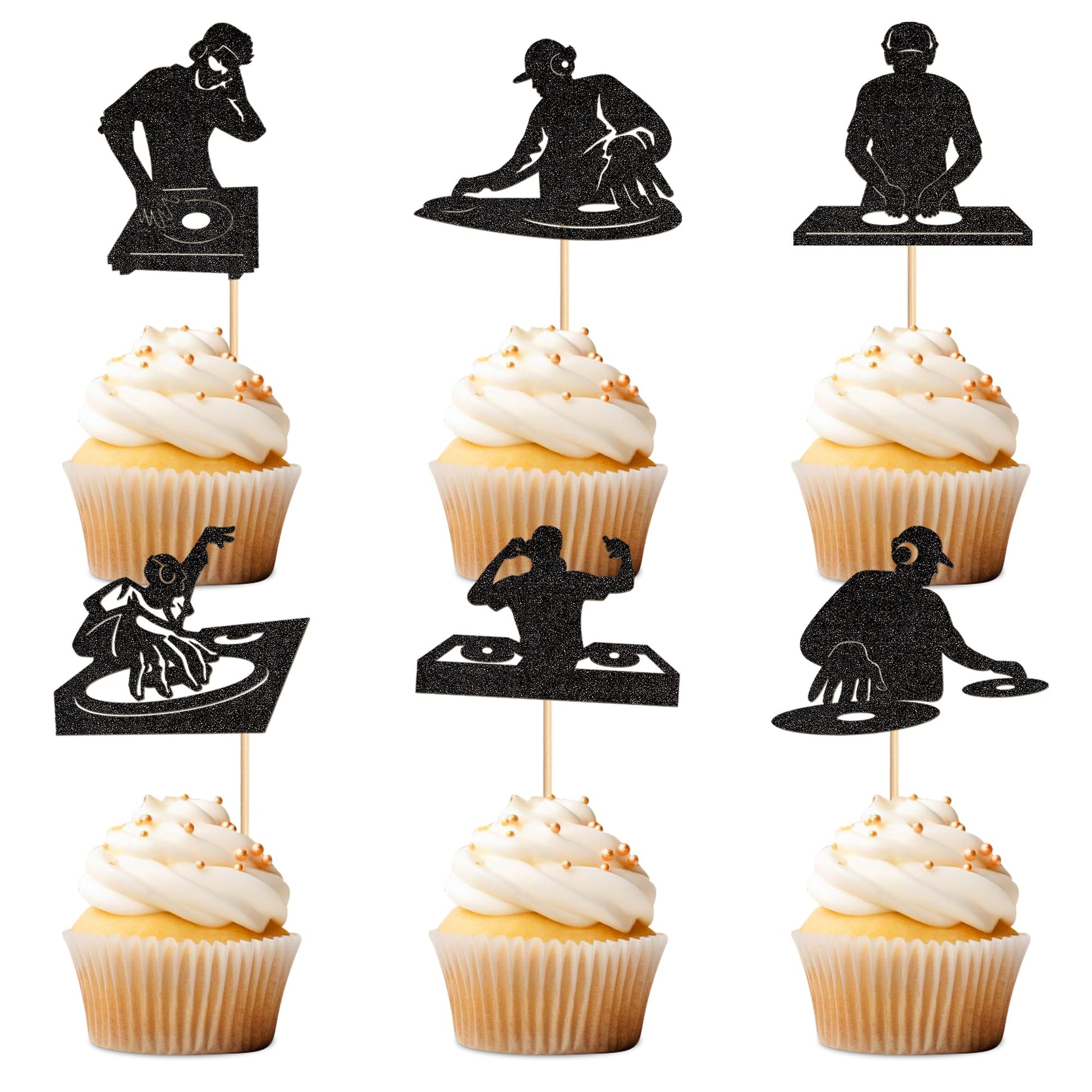 Ercadio 24PCS Ercadio 24PCS DJ Cupcake Toppers Glitter Black Rock &