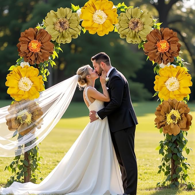4 PCS 20" Brown Yellow Giant Paper Flowers Boho Baby Shower Party