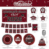 Maroon Themed 2026 Graduation Decorations Set - Congrats Grad Banner,
